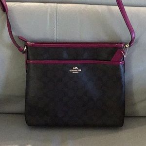 Coach crossbody - brown with fuchsia trim